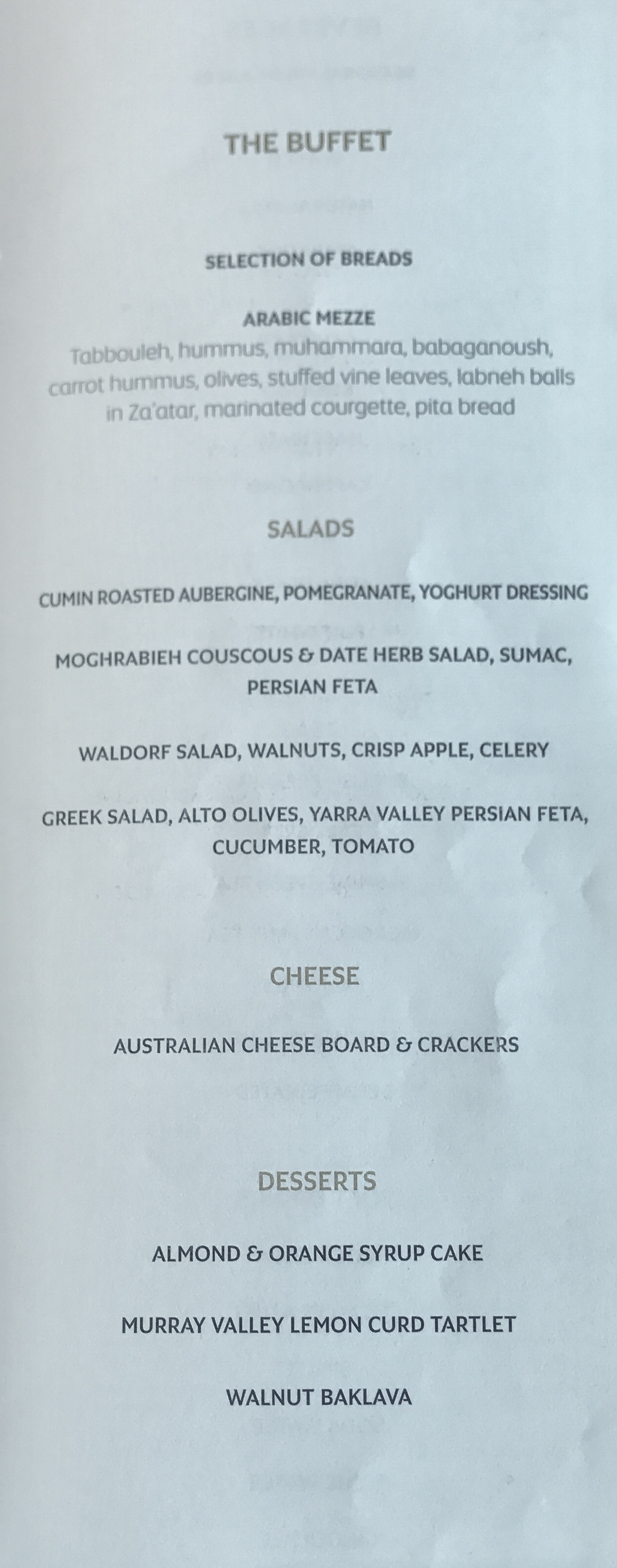 a menu of salads and cheese