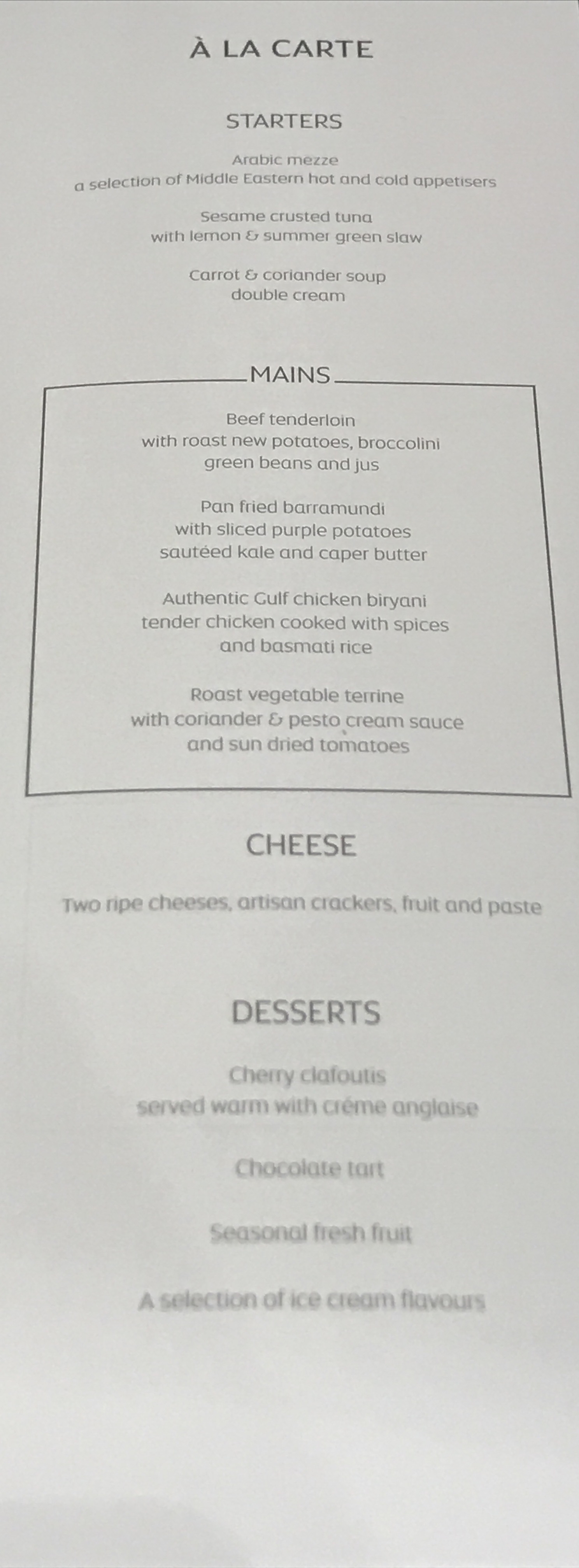a menu with text on it