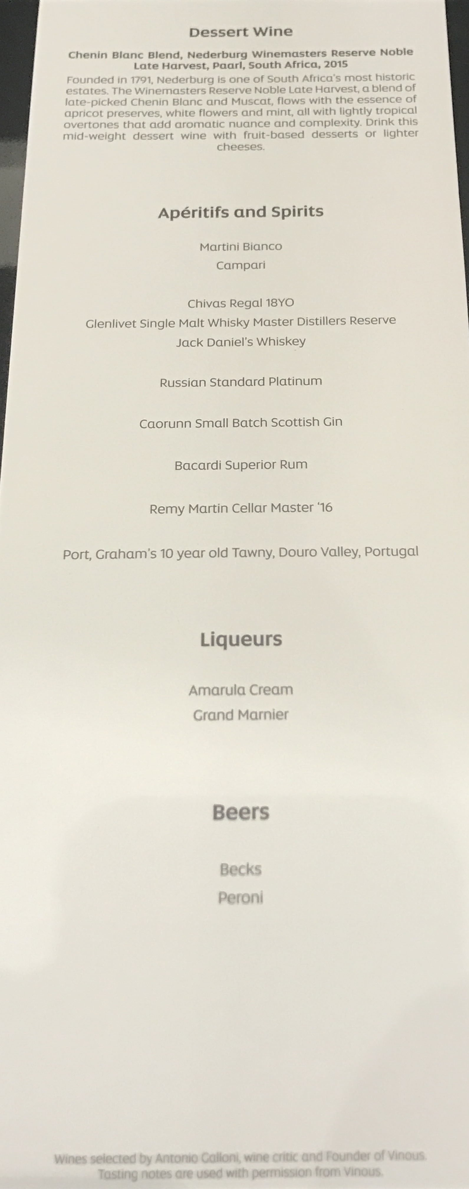 a menu of a drink