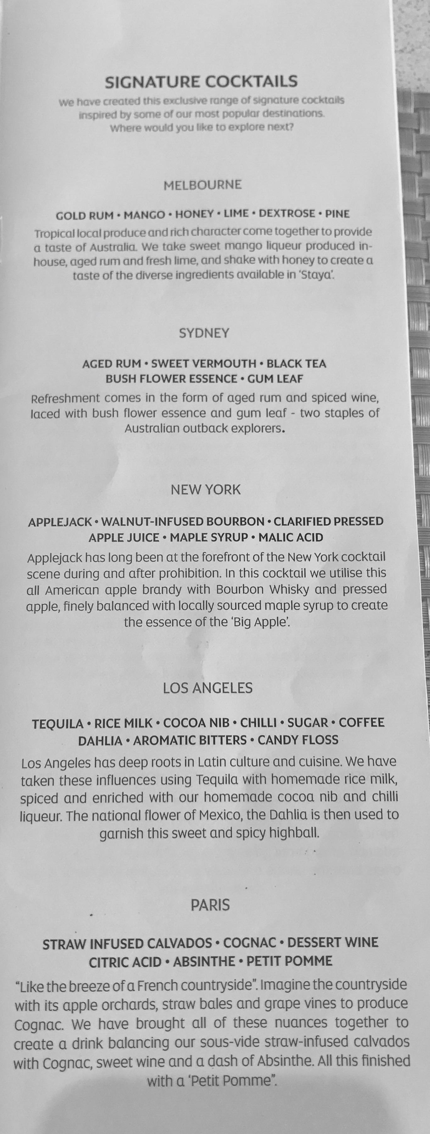a menu of drinks