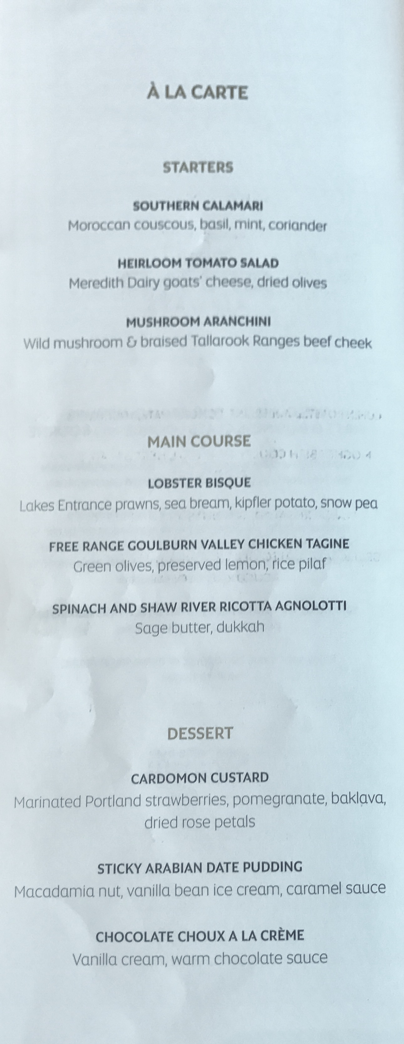 a menu of a restaurant