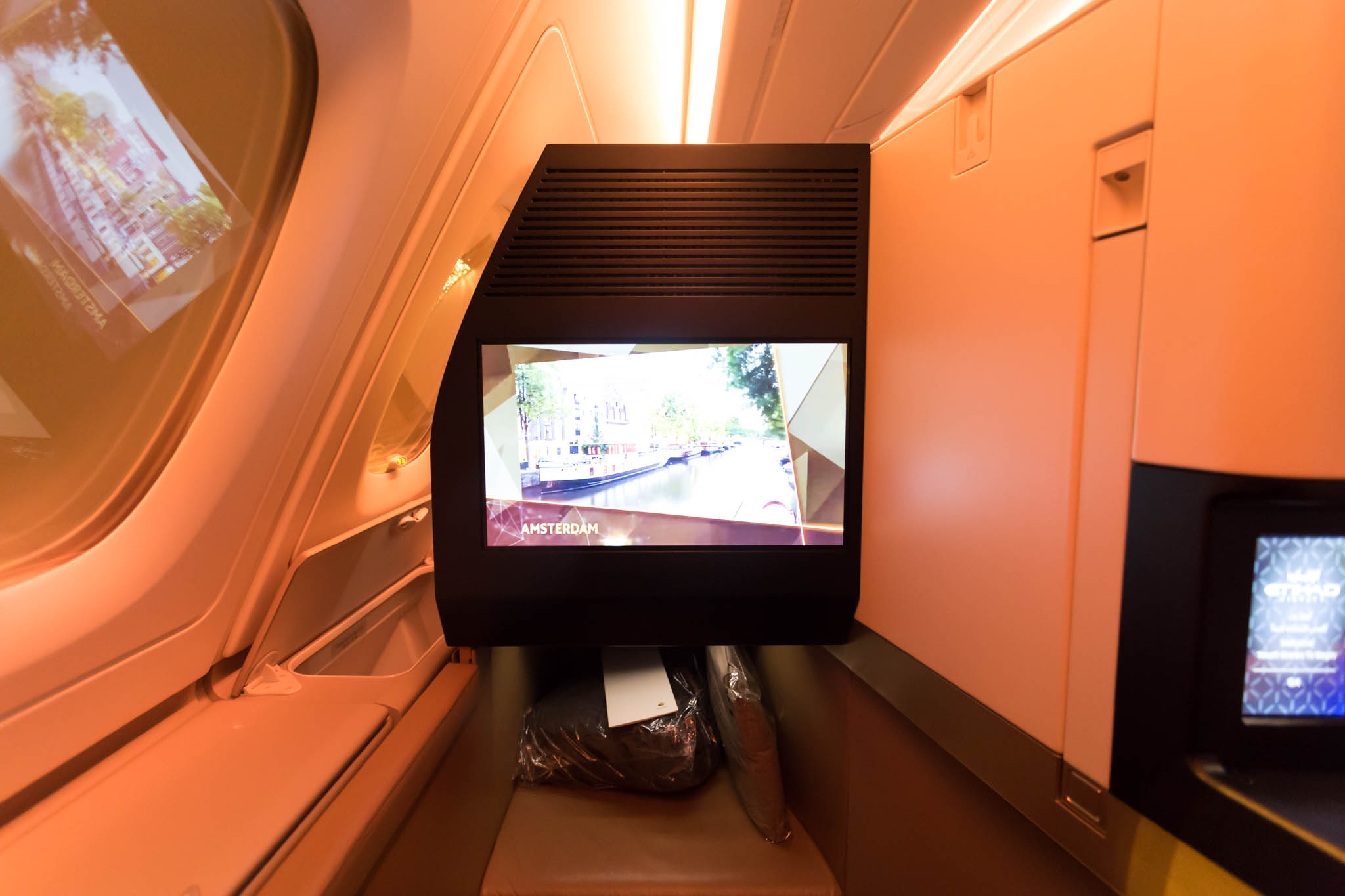 a tv in an airplane