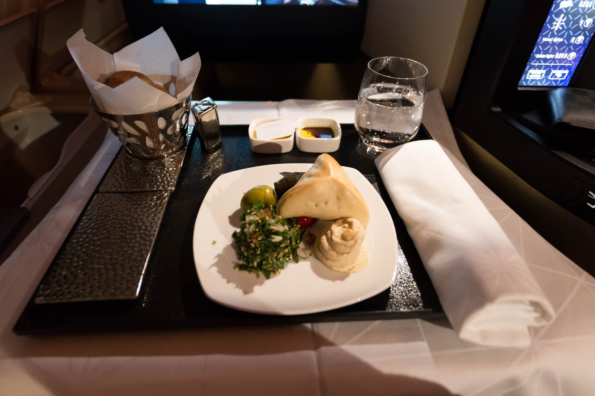 a plate of food on a tray