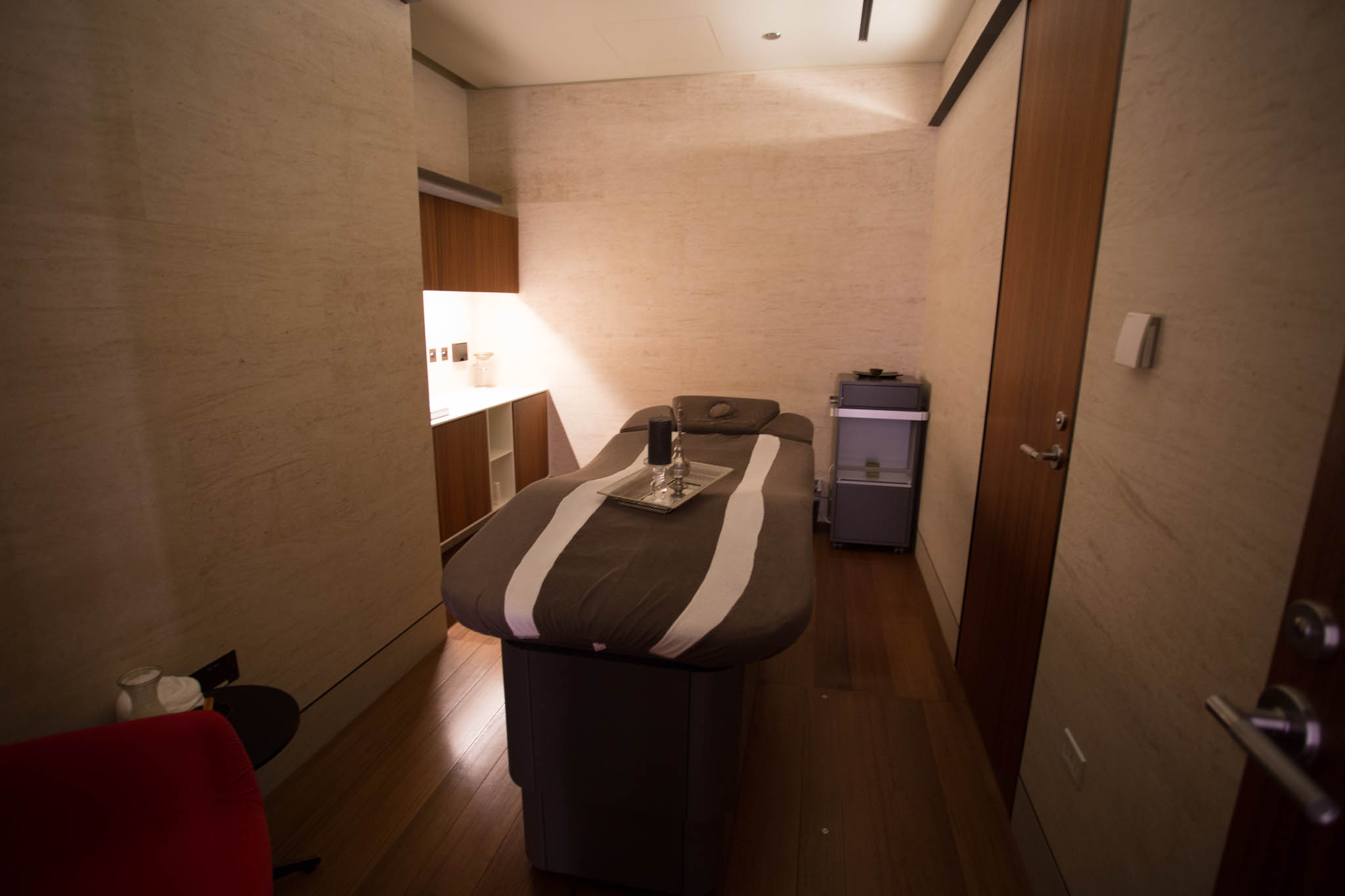a massage table in a room