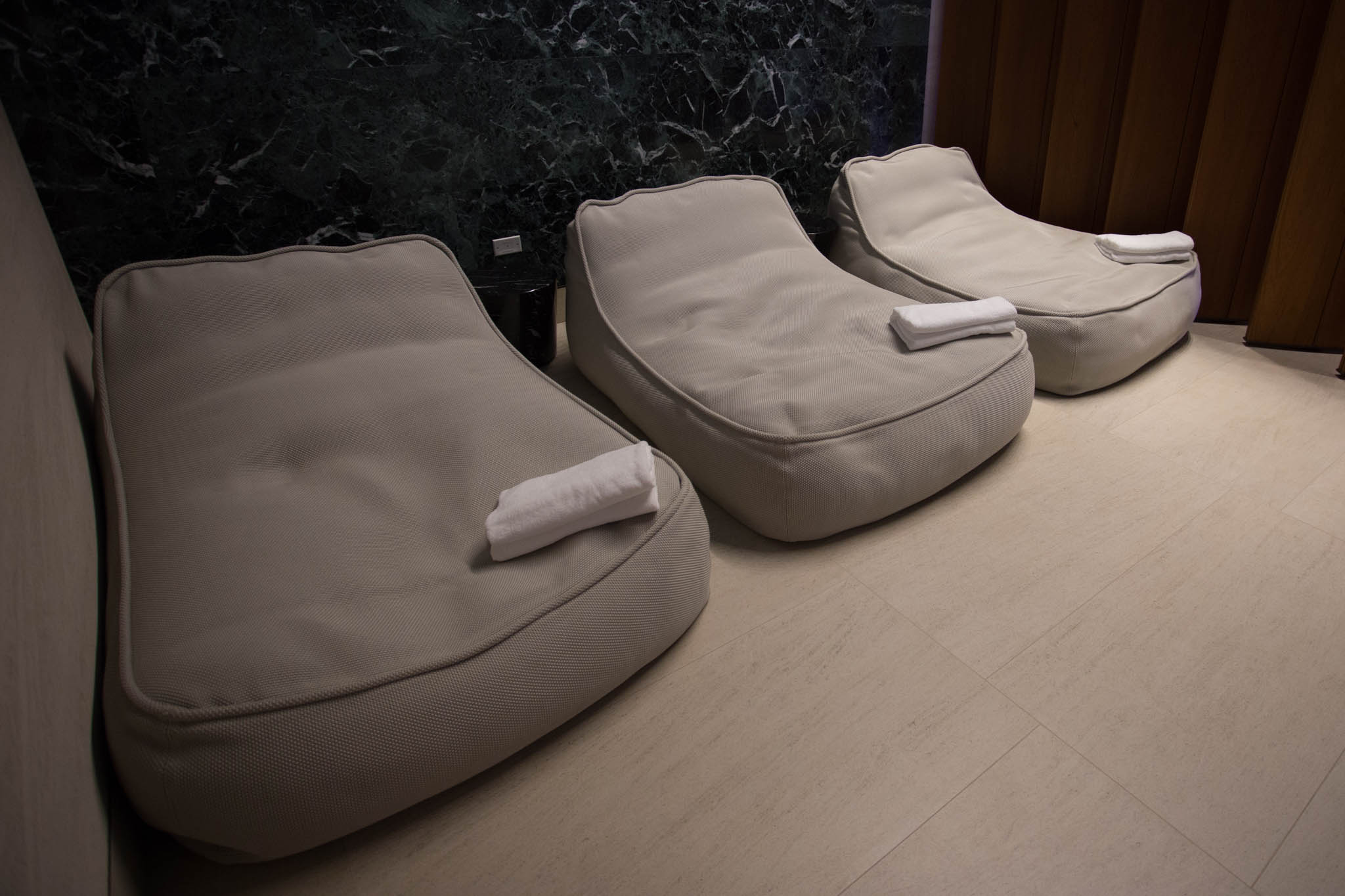 a group of bean bags with towels on them