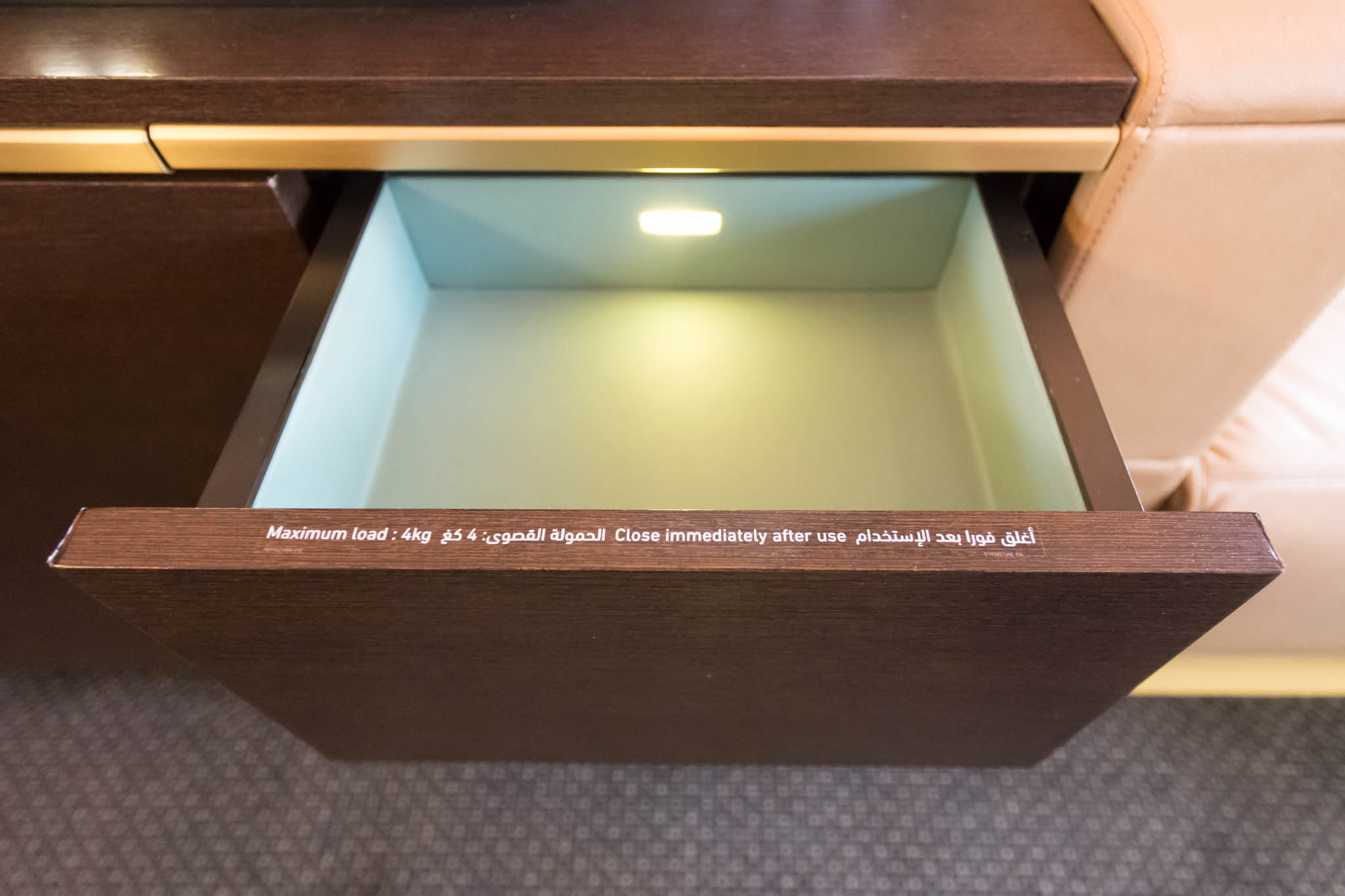 a drawer with a light in it