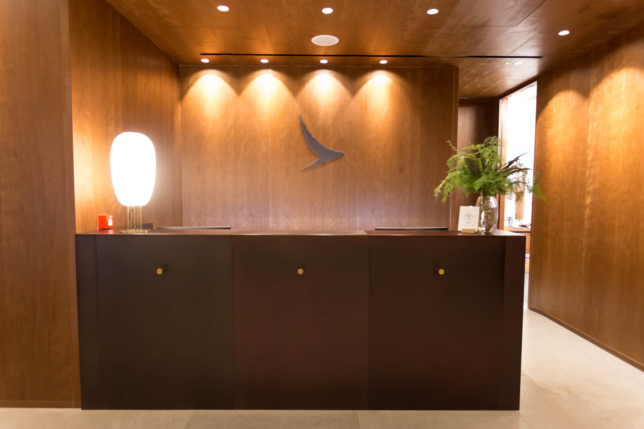 a reception desk in a hotel