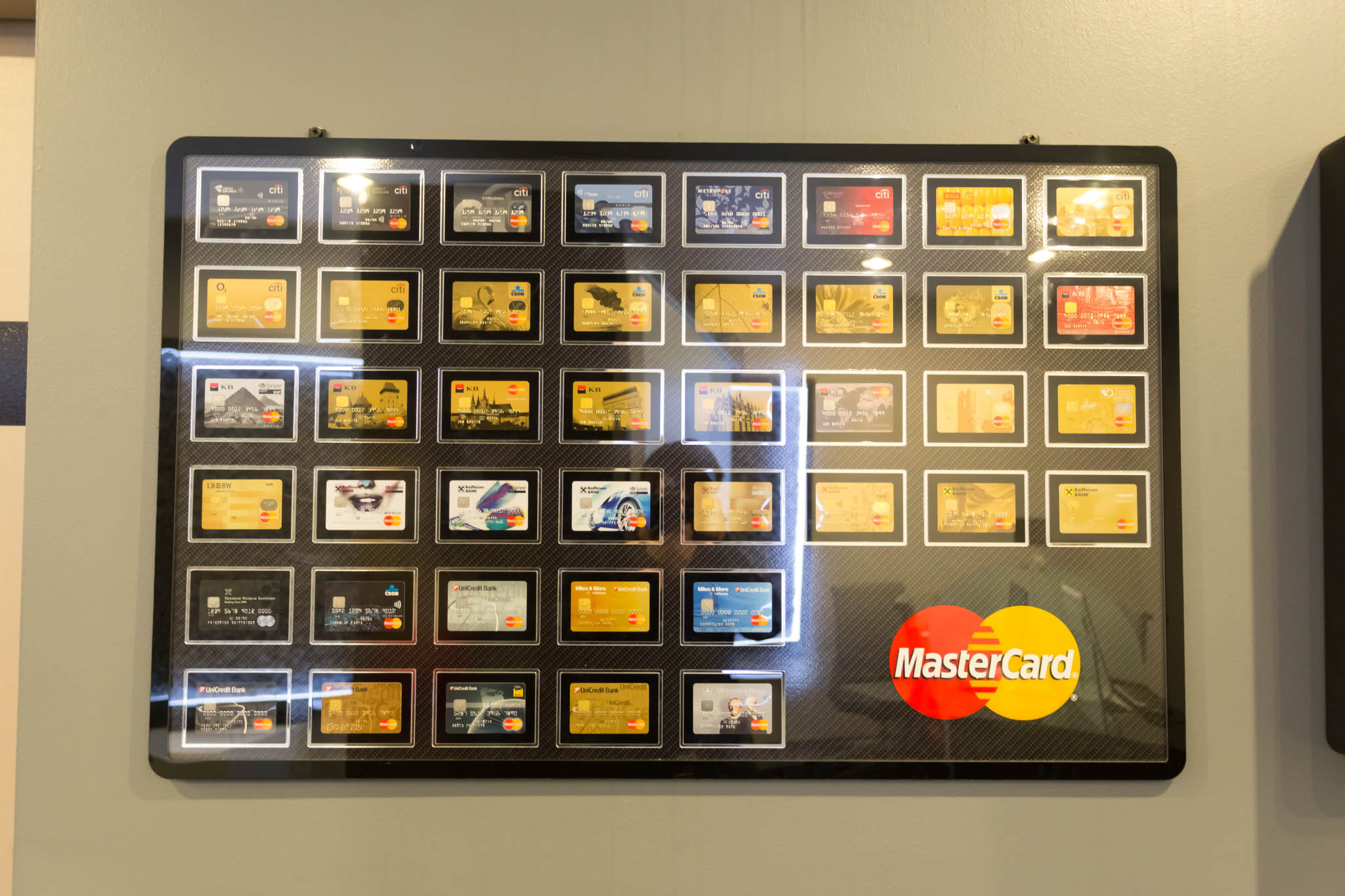 a display of cards on a wall