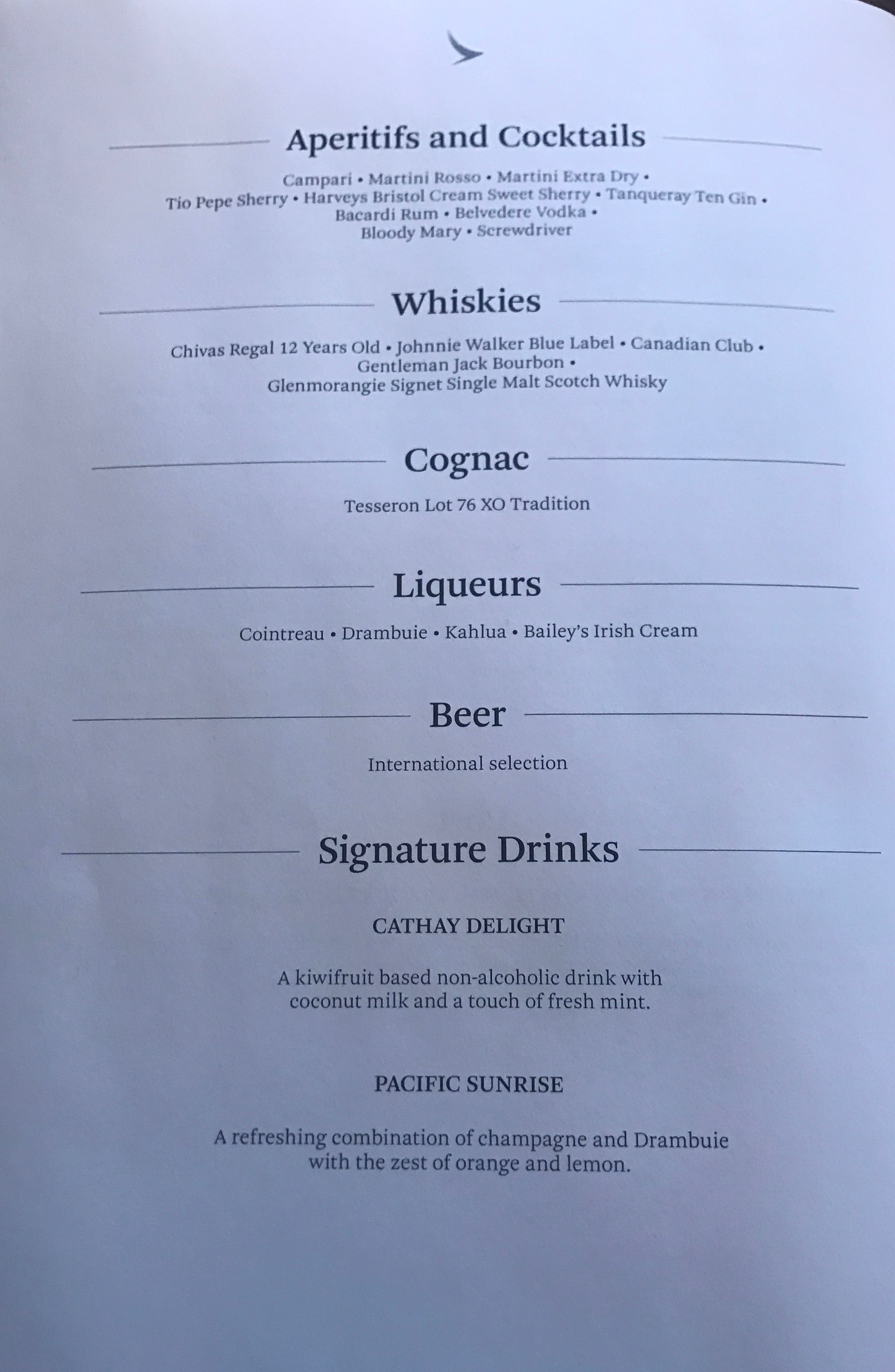 a menu with black text