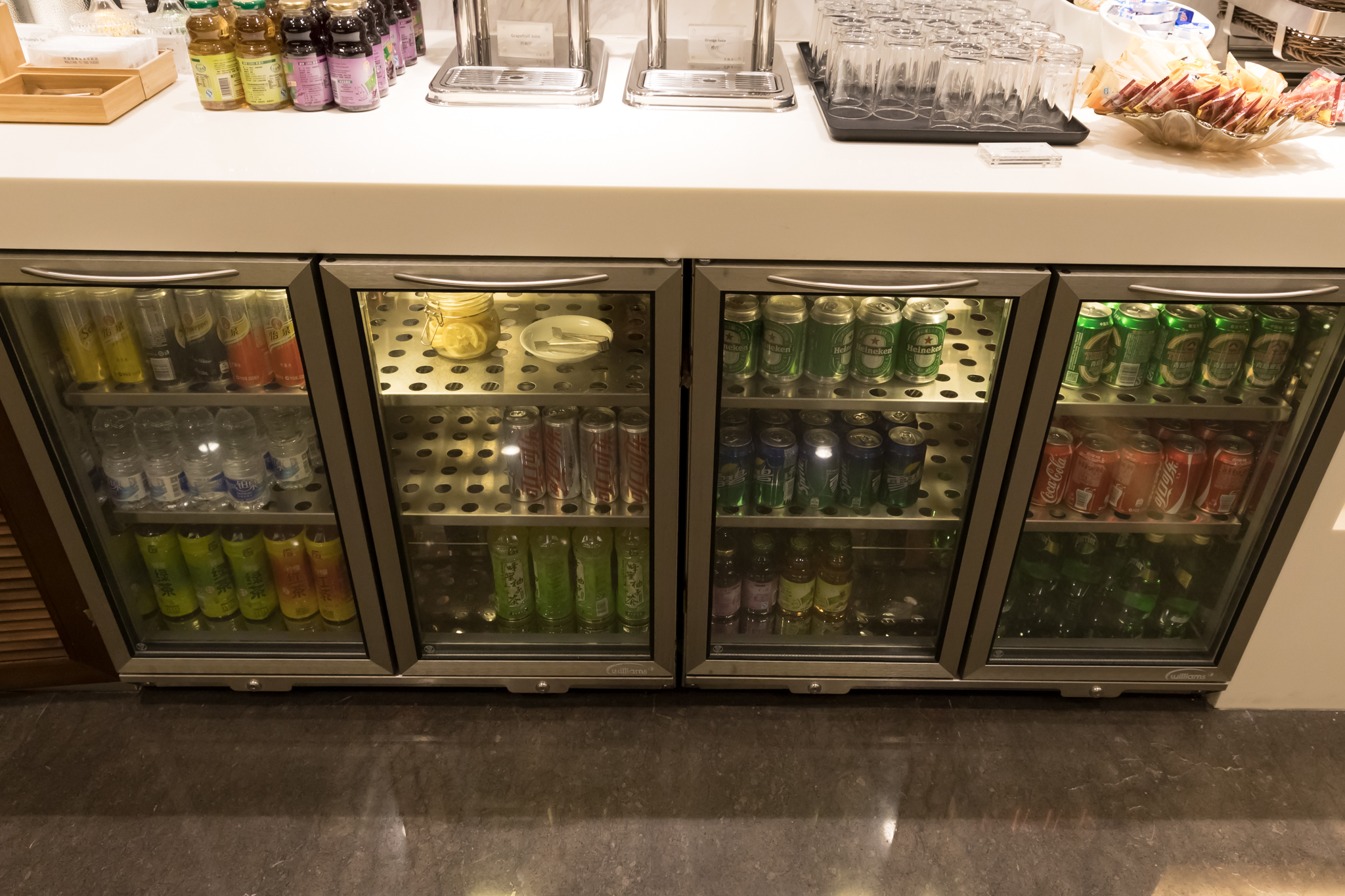 a beverage cooler with glass doors