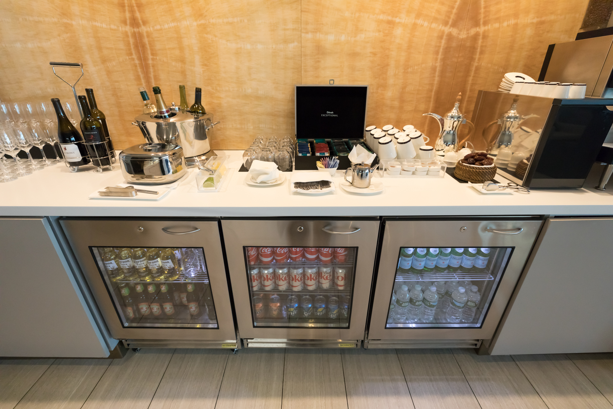 a buffet with drinks and beverages