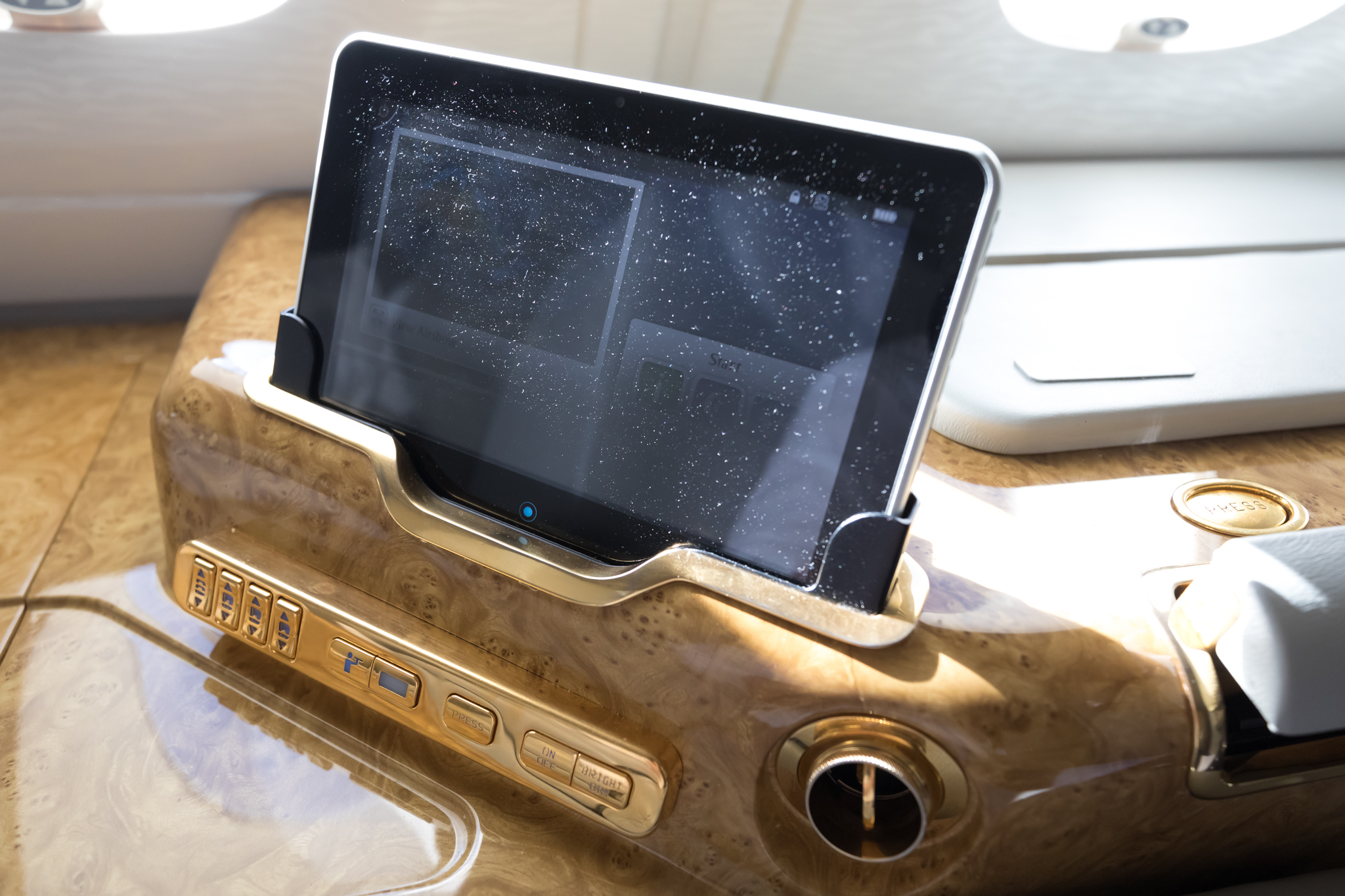 a tablet in a holder