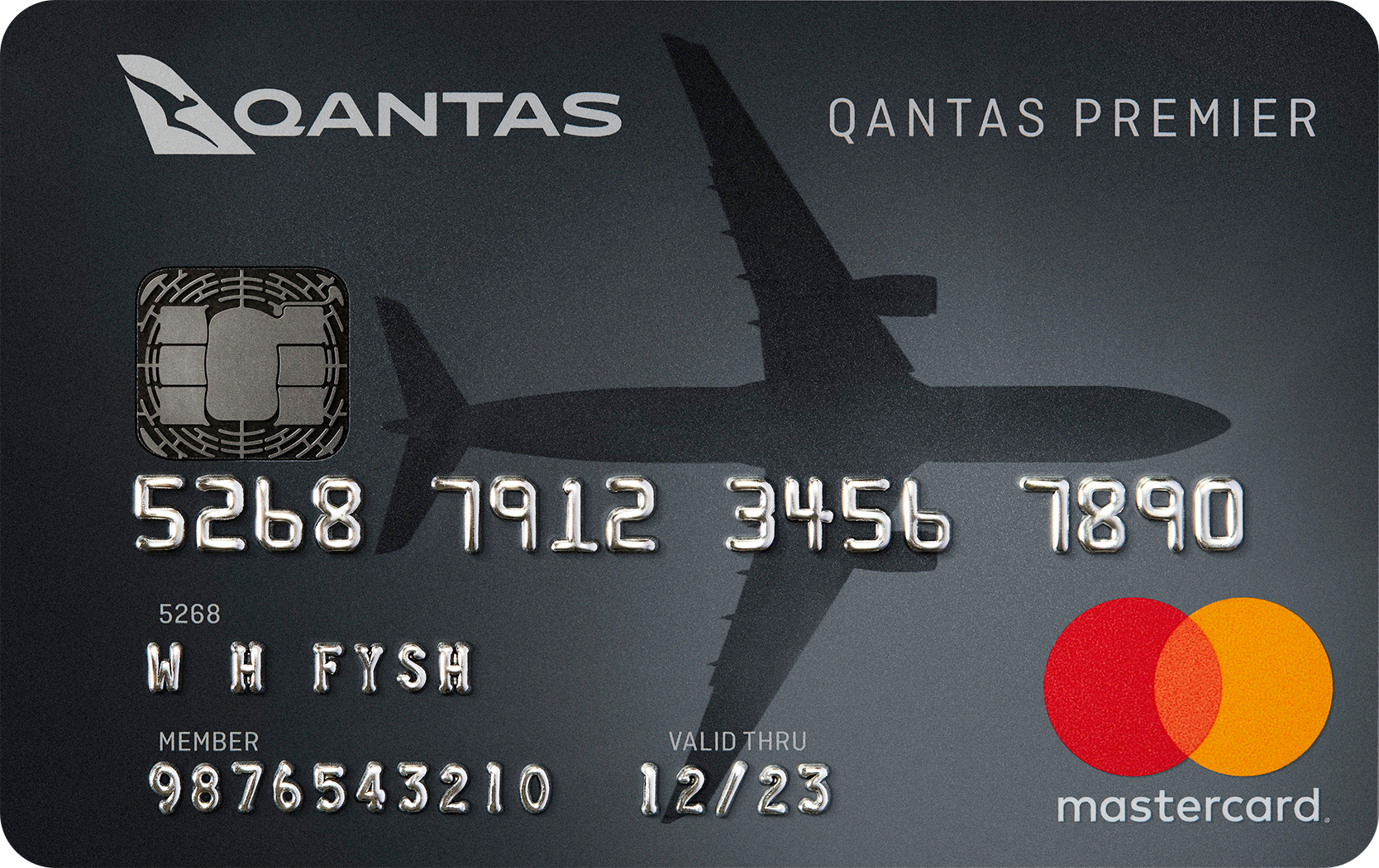 a credit card with silver letters and numbers