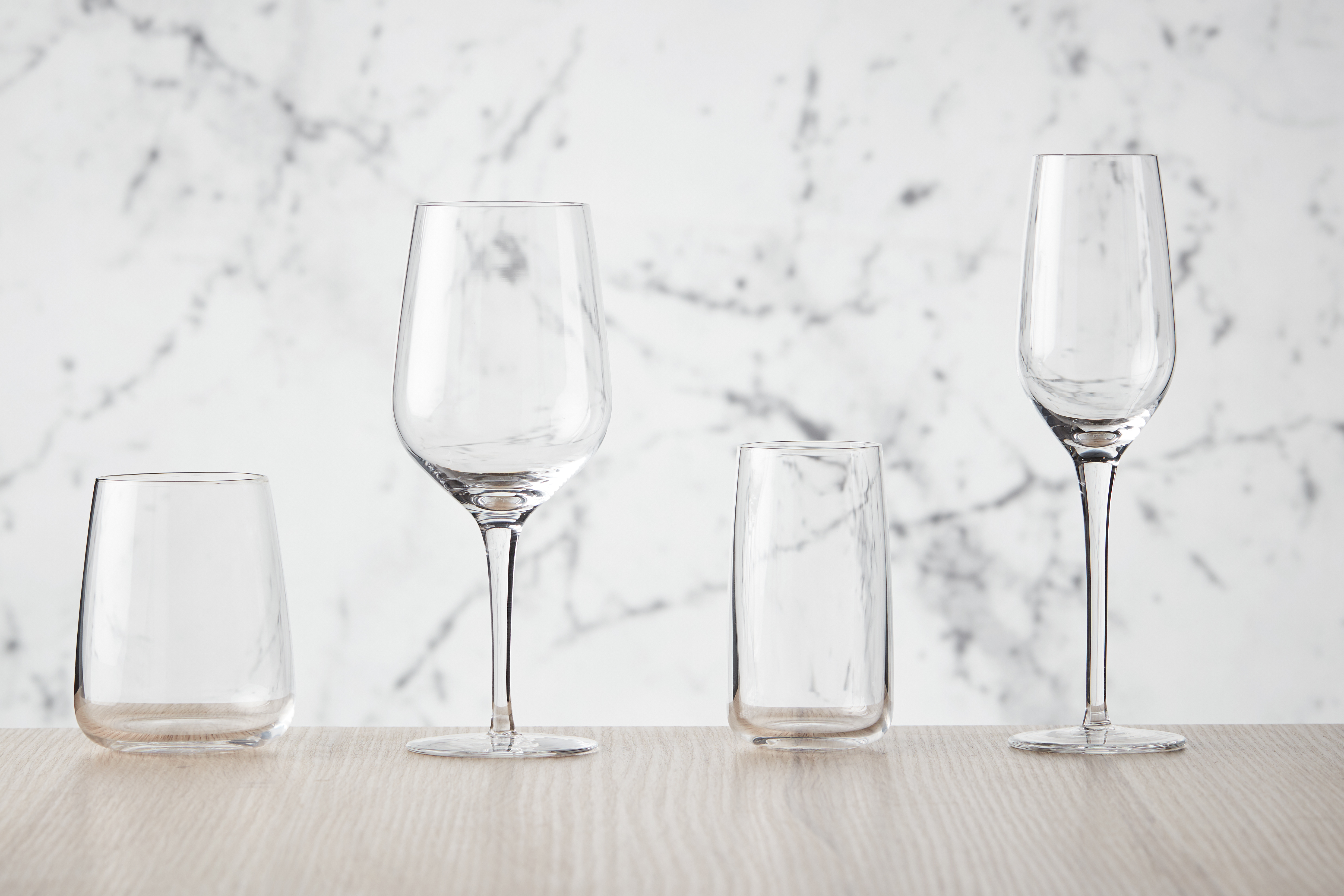 a group of empty wine glasses
