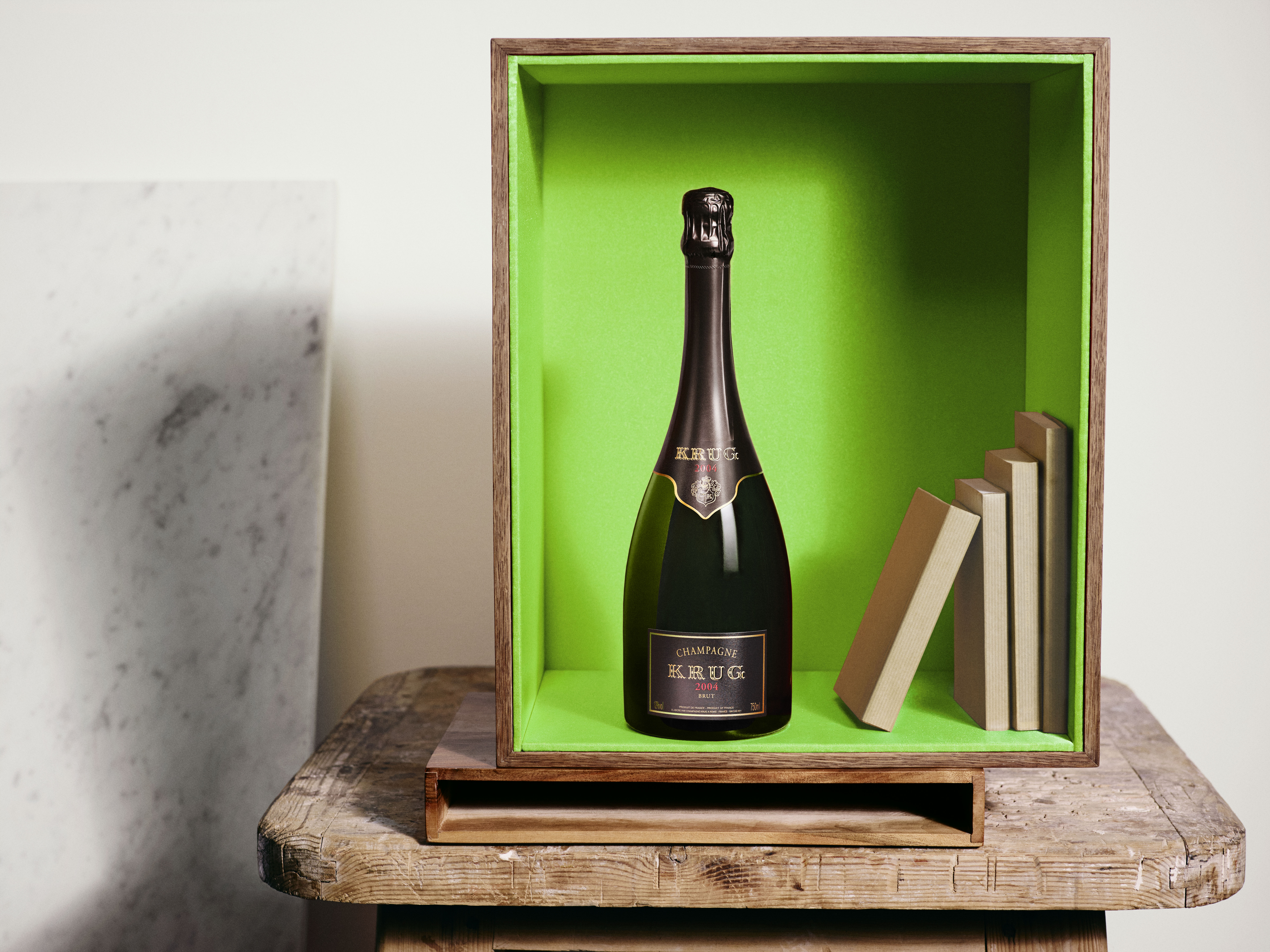 a bottle of champagne in a box