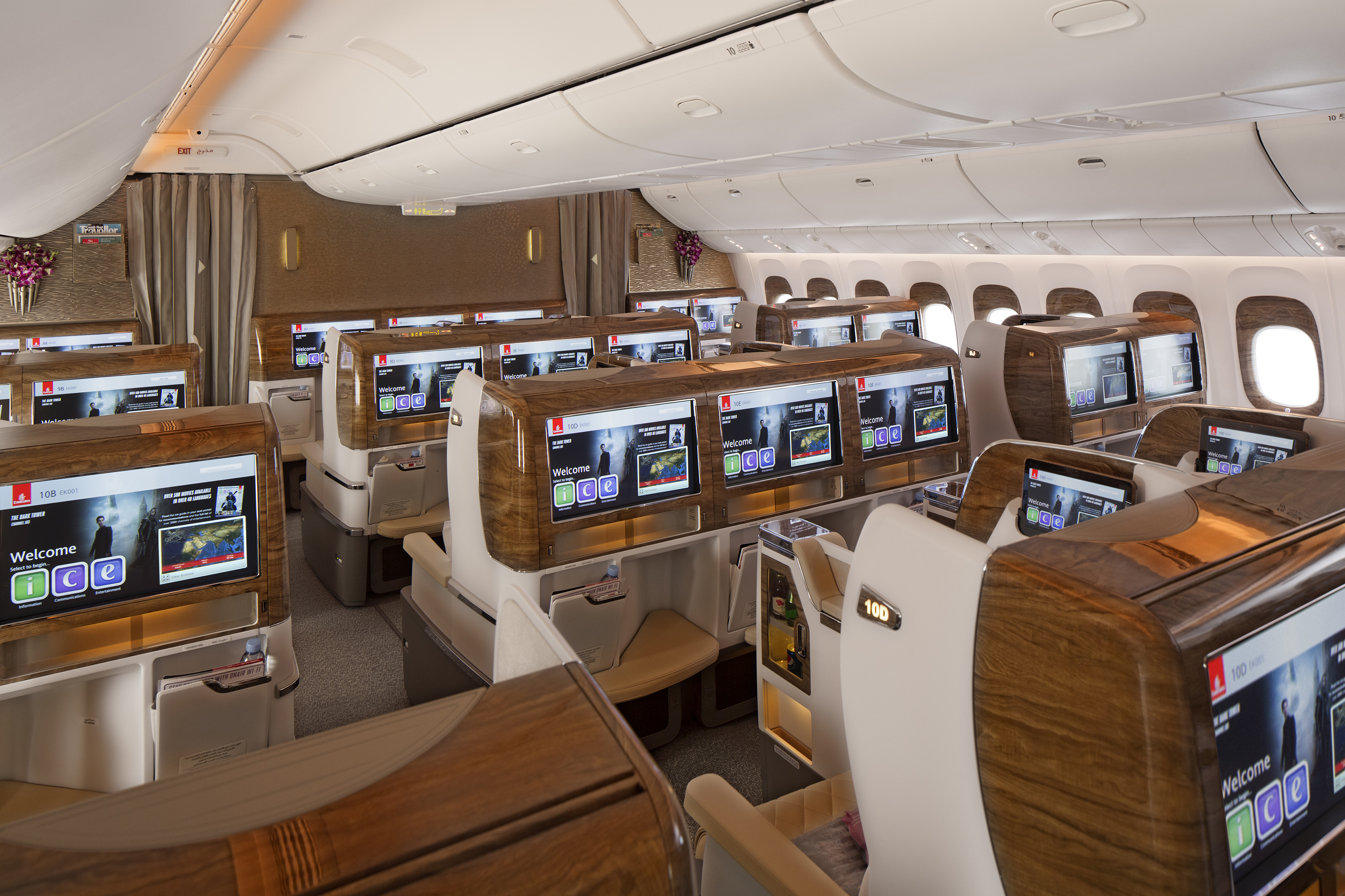 a large airplane with many monitors
