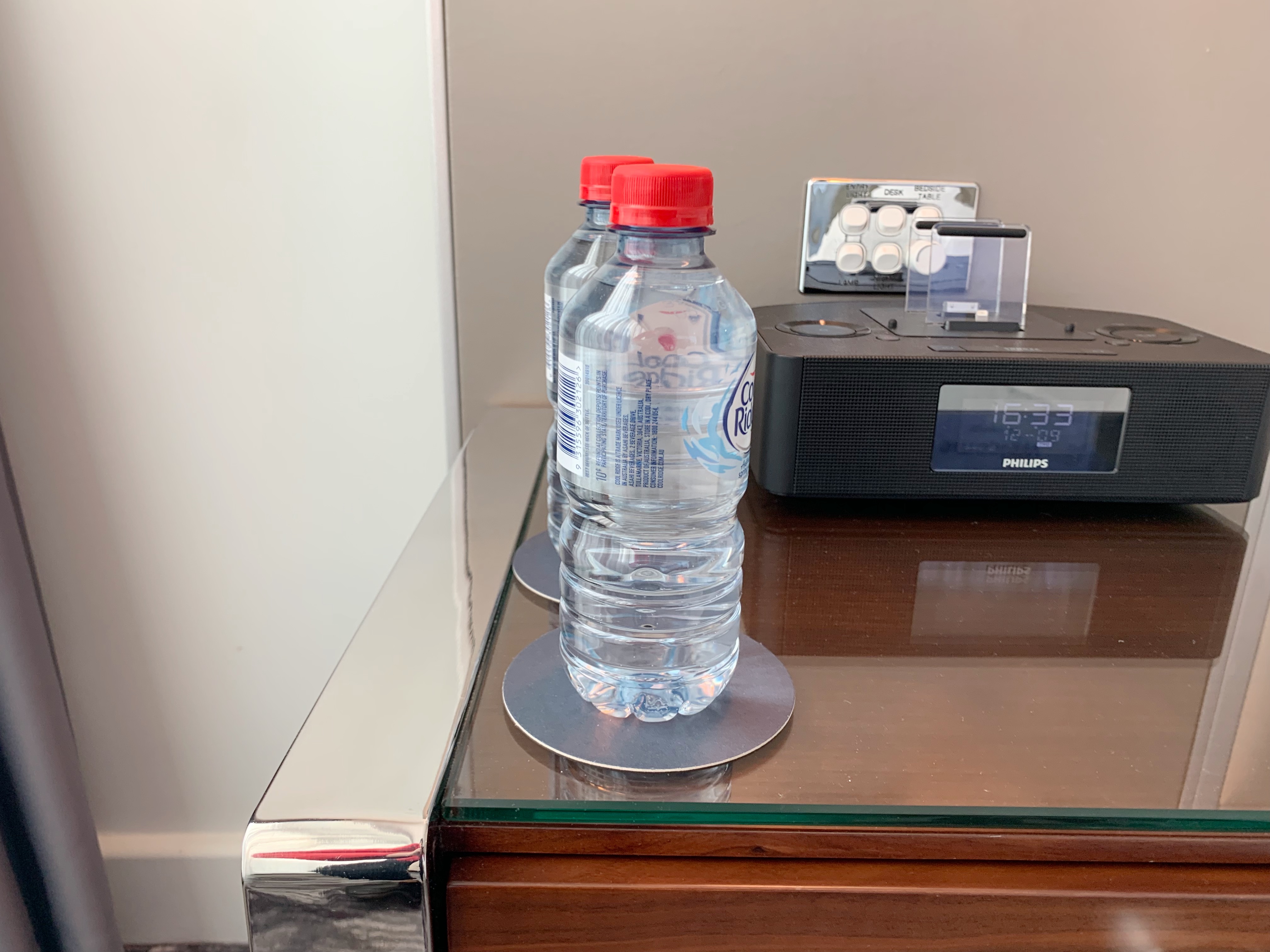 two plastic bottles on a table