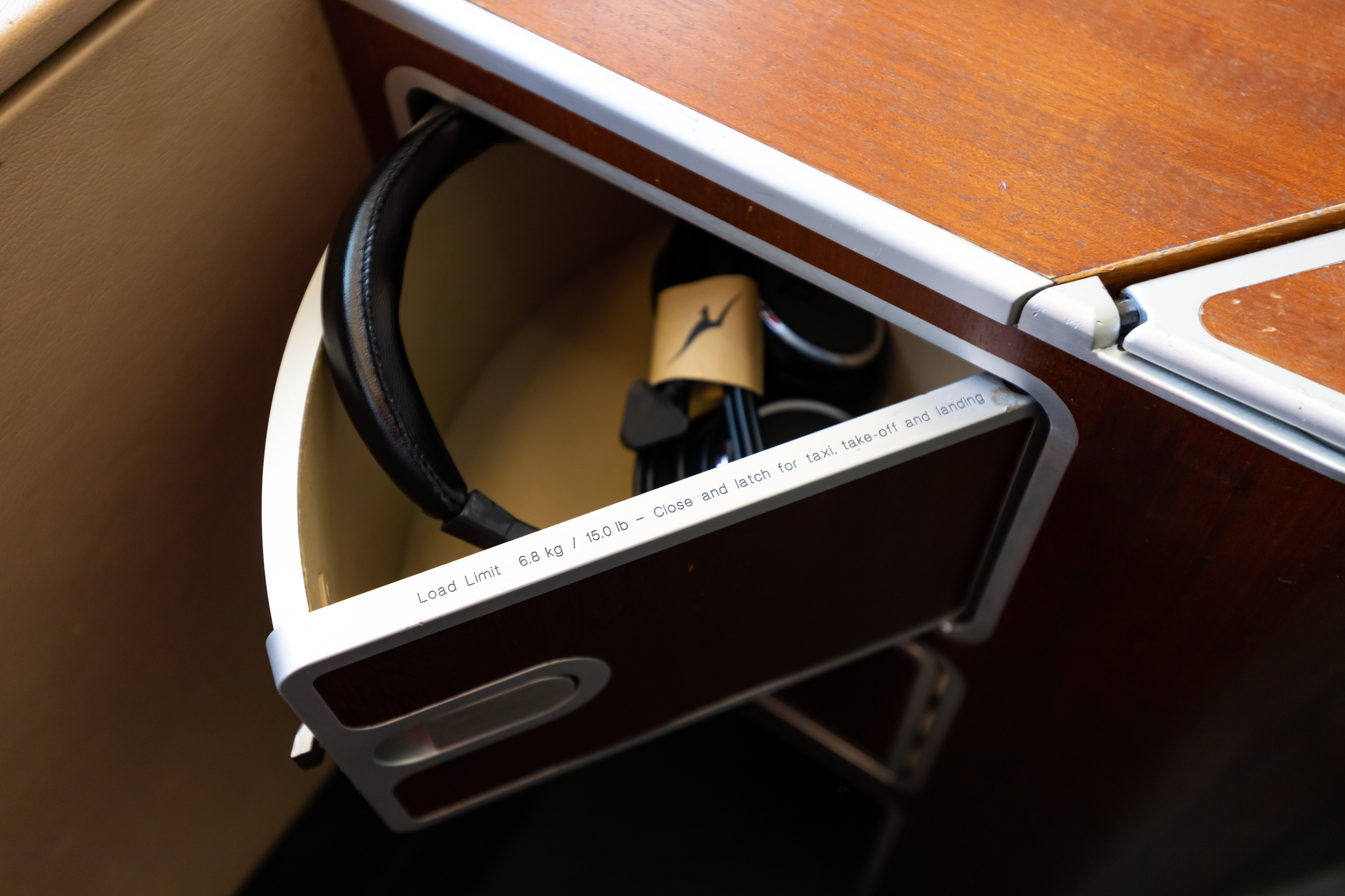 a black headphones in a drawer