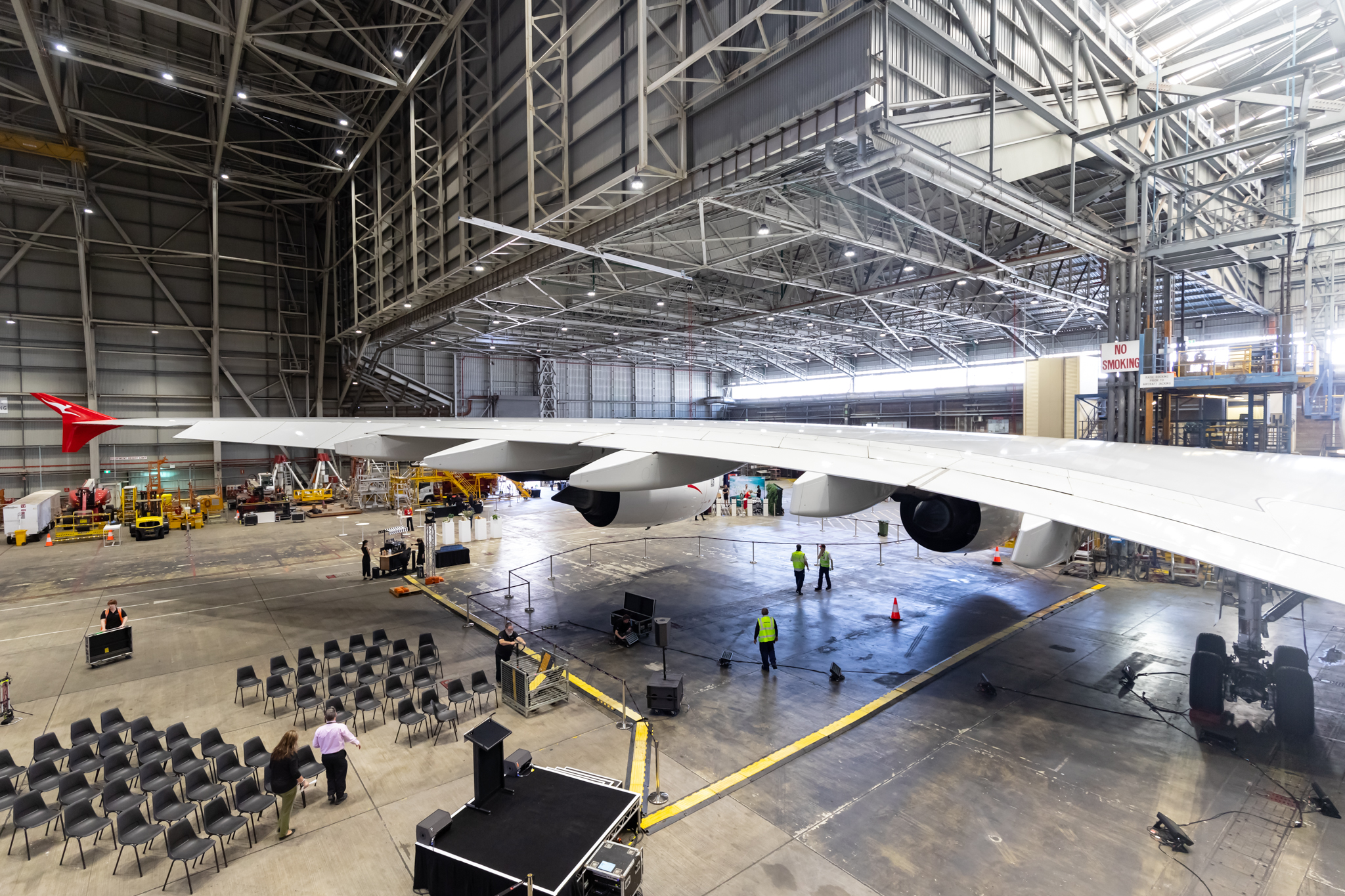 an airplane in a hangar