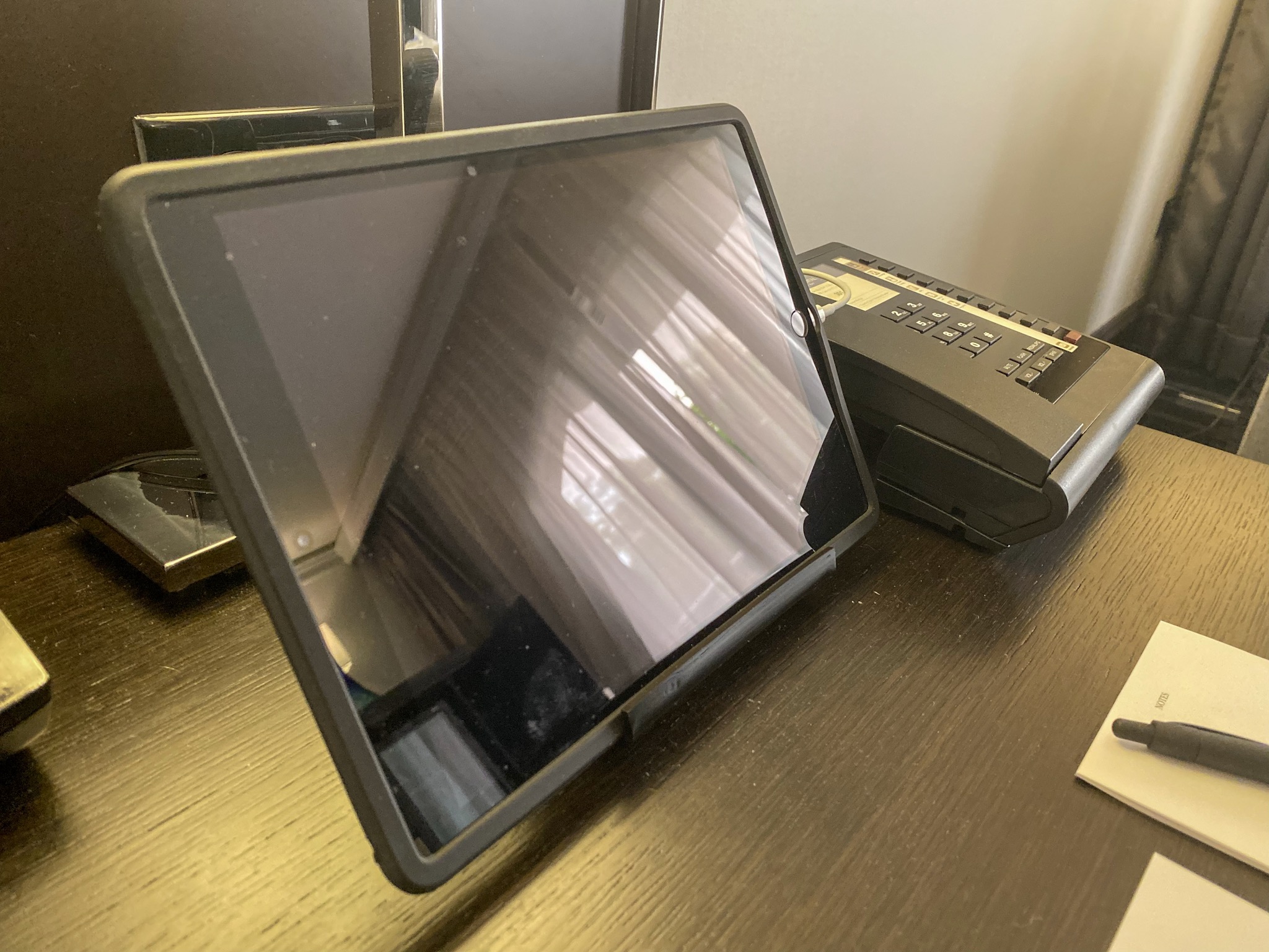 a tablet on a desk