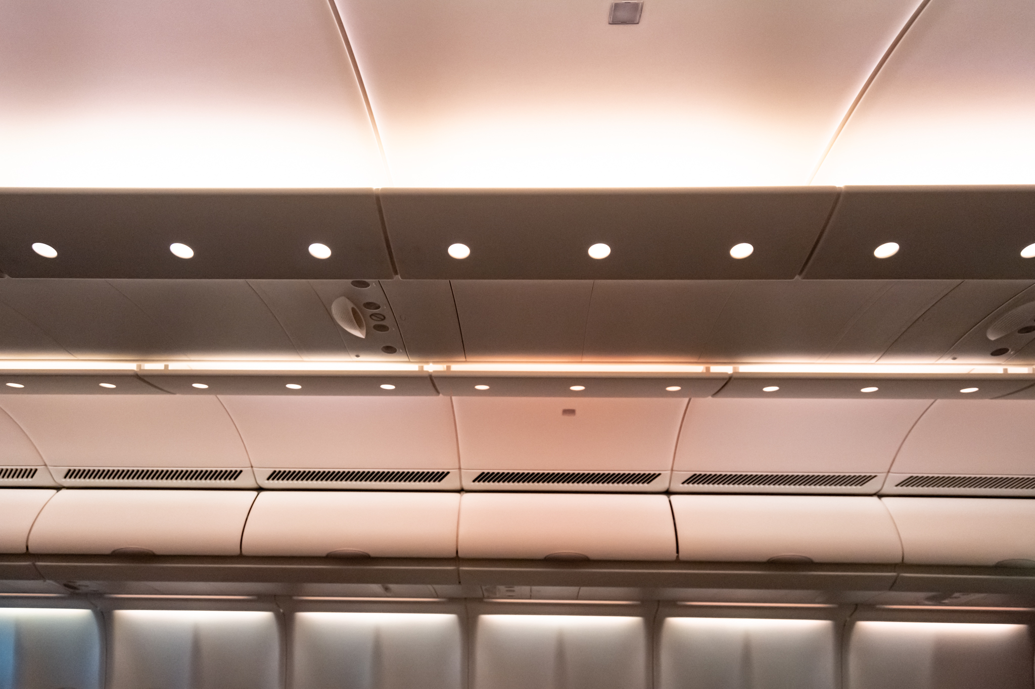 a ceiling with lights and air vents