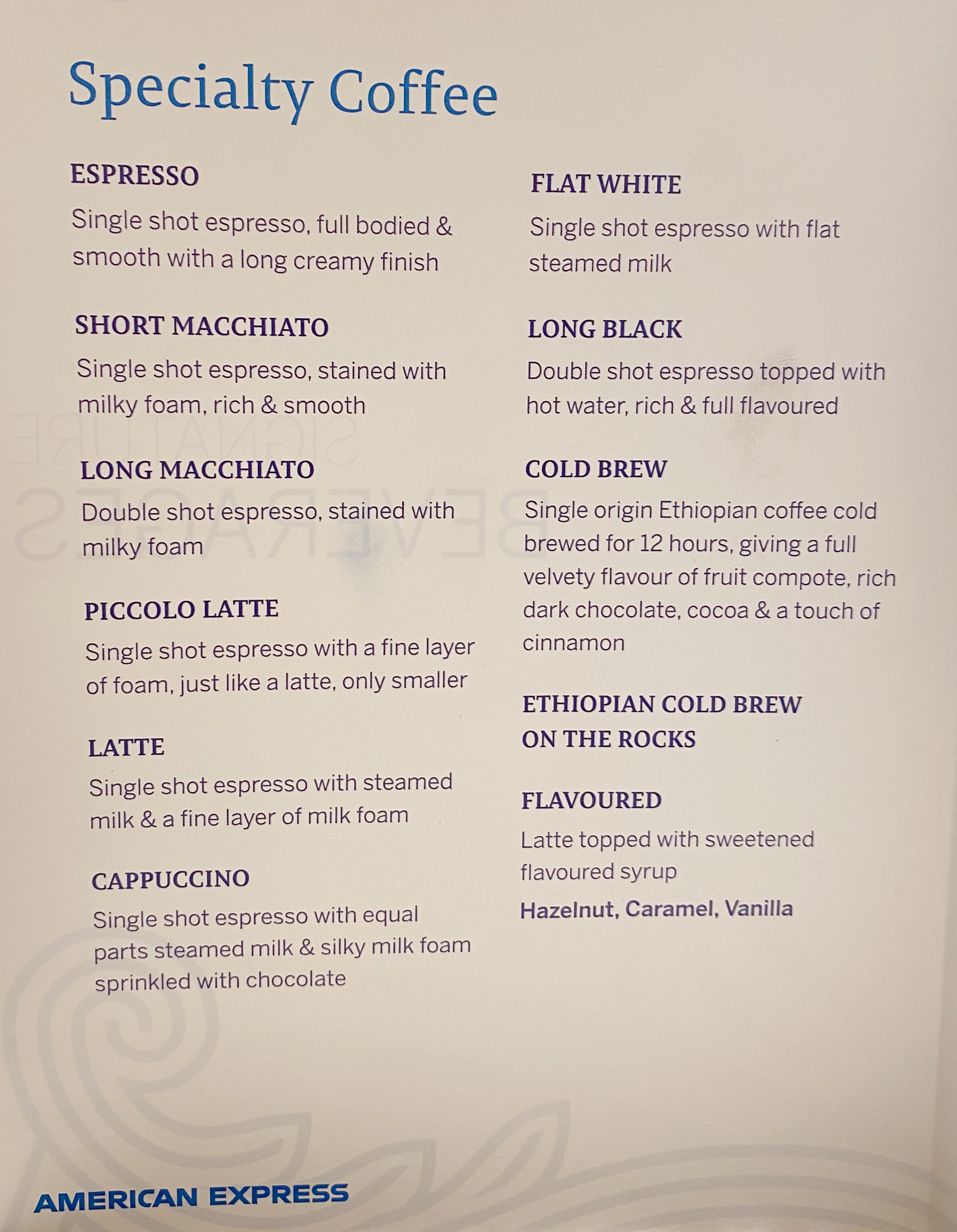 a menu of a coffee shop