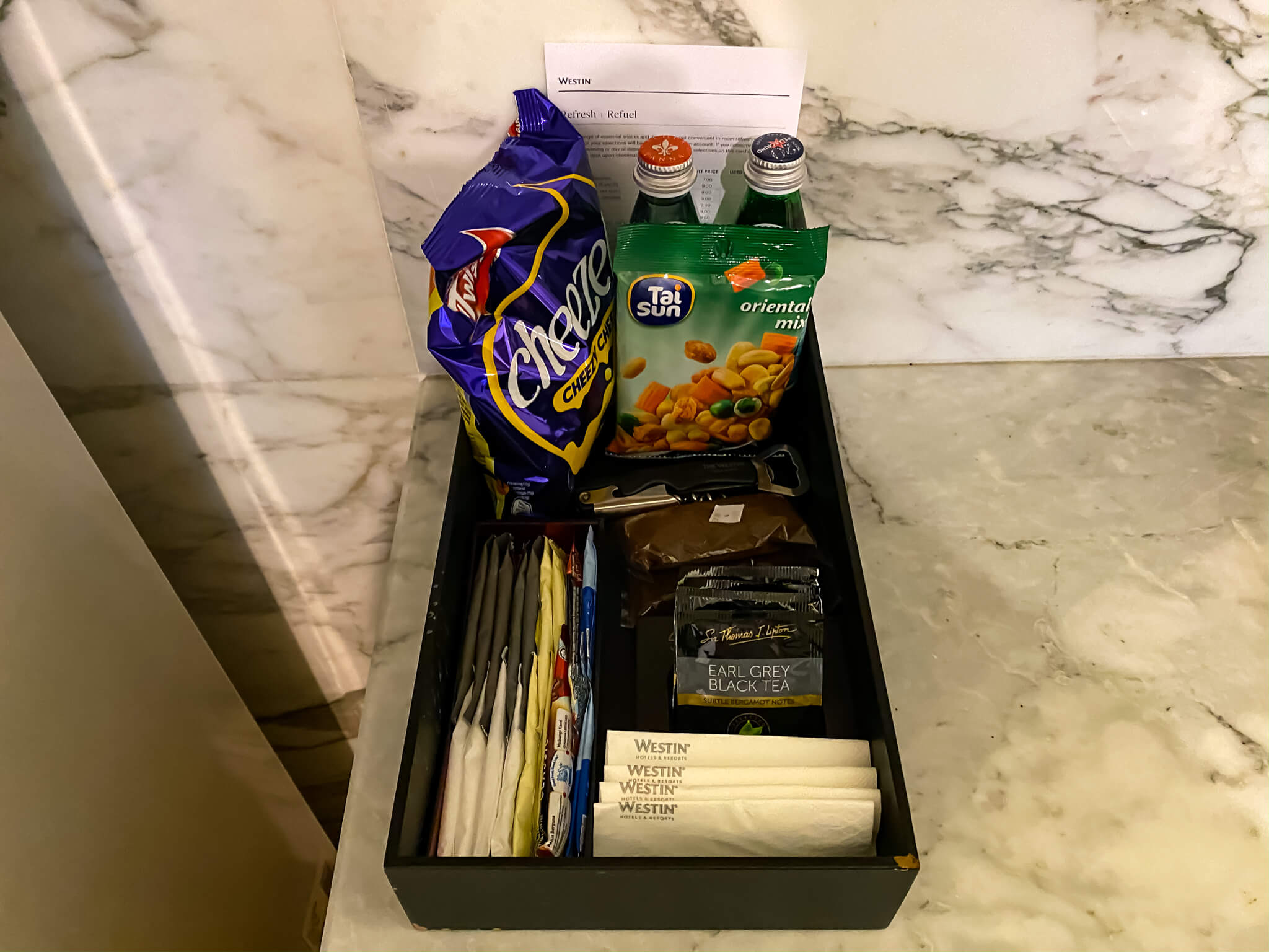a box with food and snacks in it