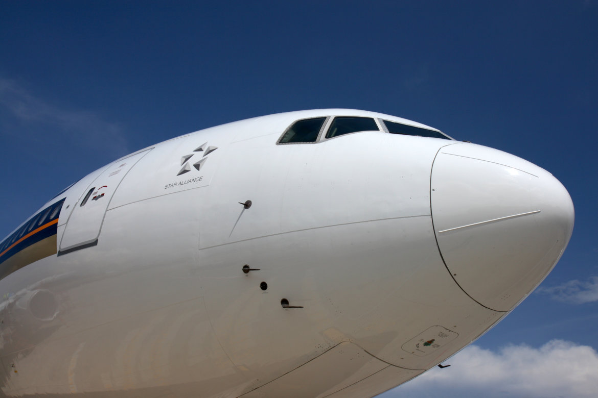 acft-b772-4 the nose of a plane