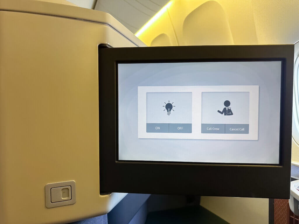 a screen on an airplane